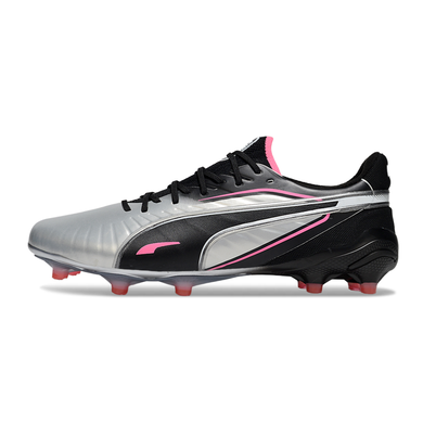 Chuteira Campo Puma King Ultimate FG Audacity Prata, Preto e Rosa