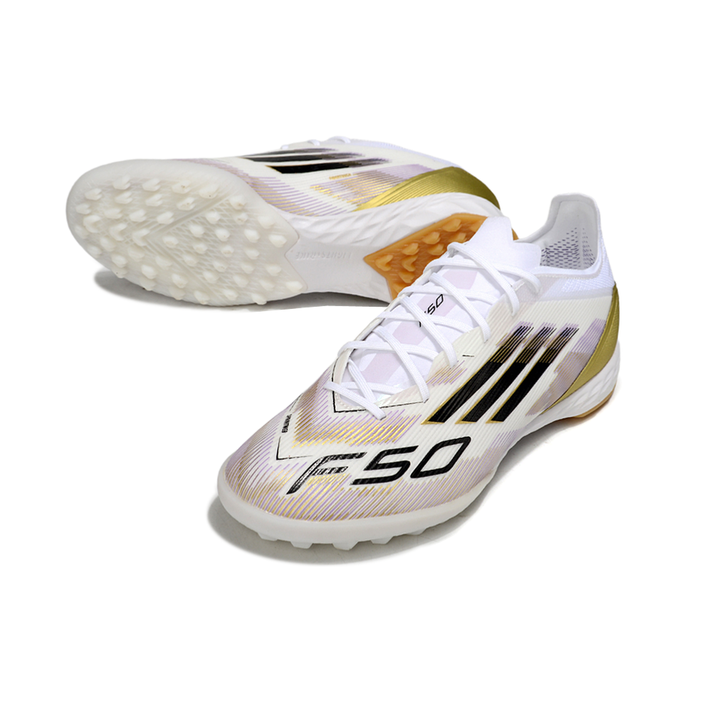 Chuteira Society Adidas F50 TF ''Road To Glory'' Branco e Dourado