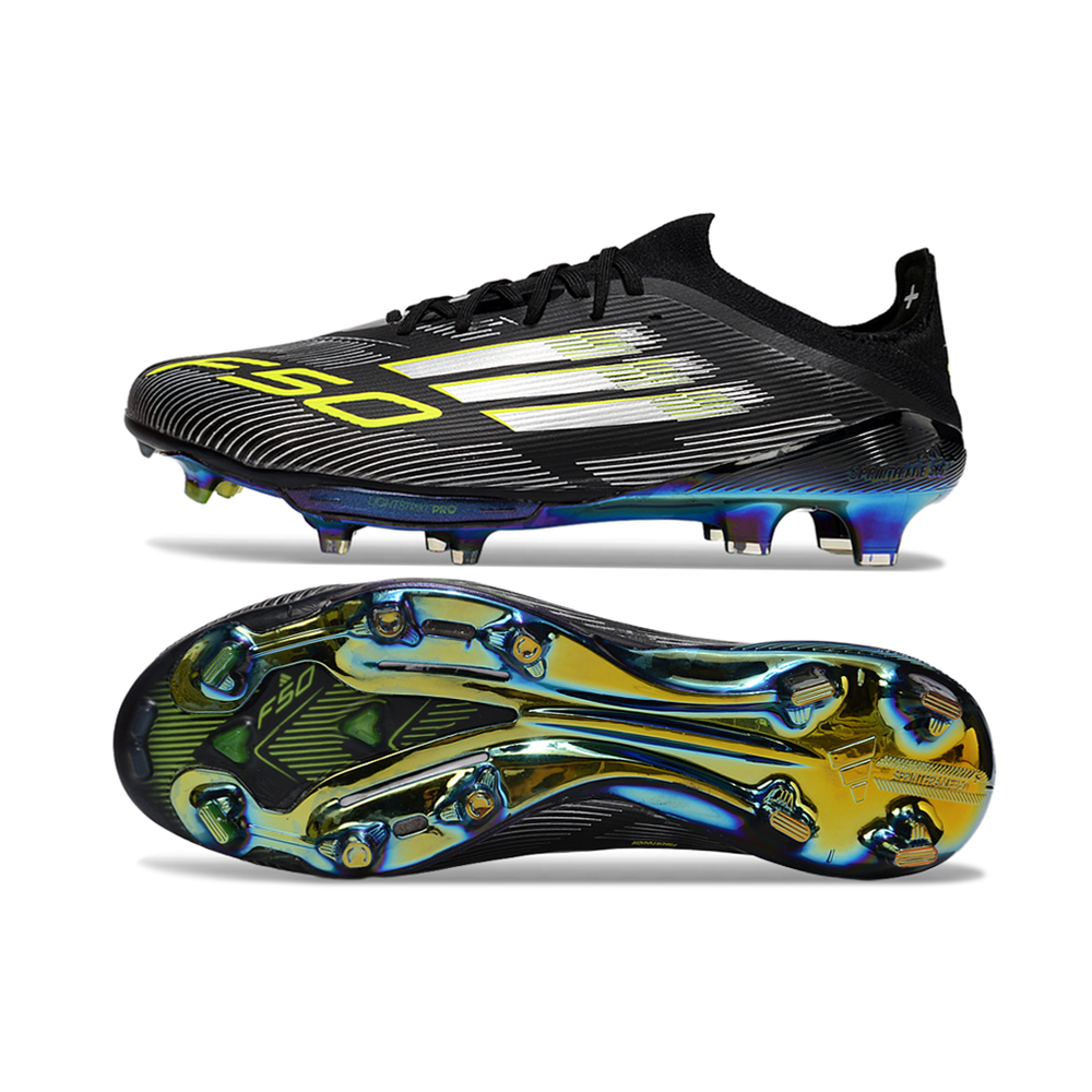 Chuteira Campo Adidas F50+ FG Preto e Amarelo