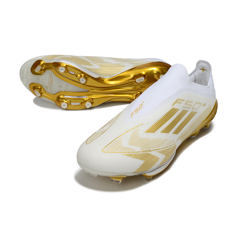 Chuteira Campo Adidas F50+ LL FG Branco e Dourado