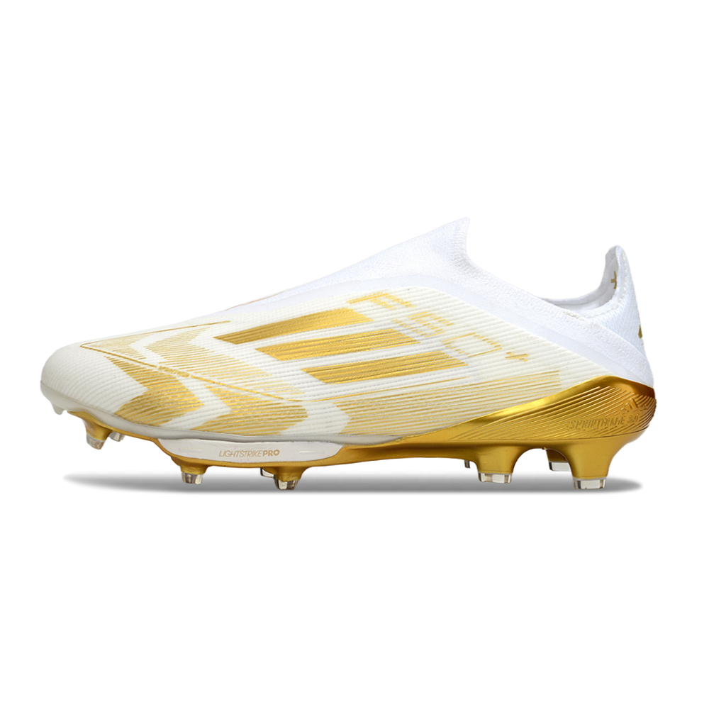 Chuteira Campo Adidas F50+ LL FG Branco e Dourado