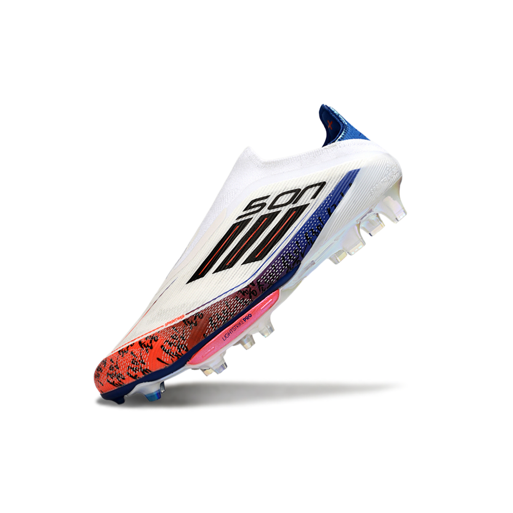 Chuteira Campo Adidas F50+ LL FG Branco, Azul e Laranja