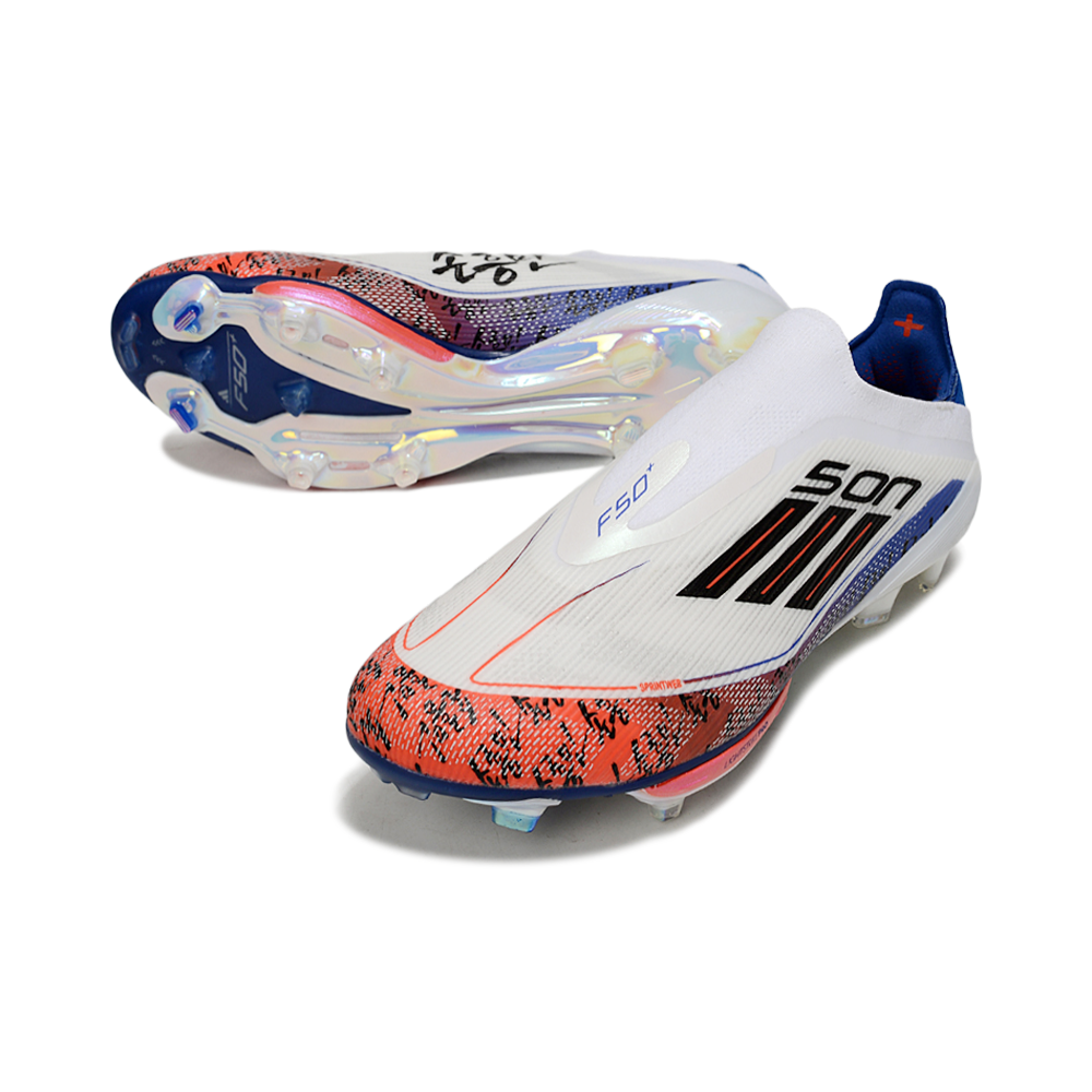 Chuteira Campo Adidas F50+ LL FG Branco, Azul e Laranja
