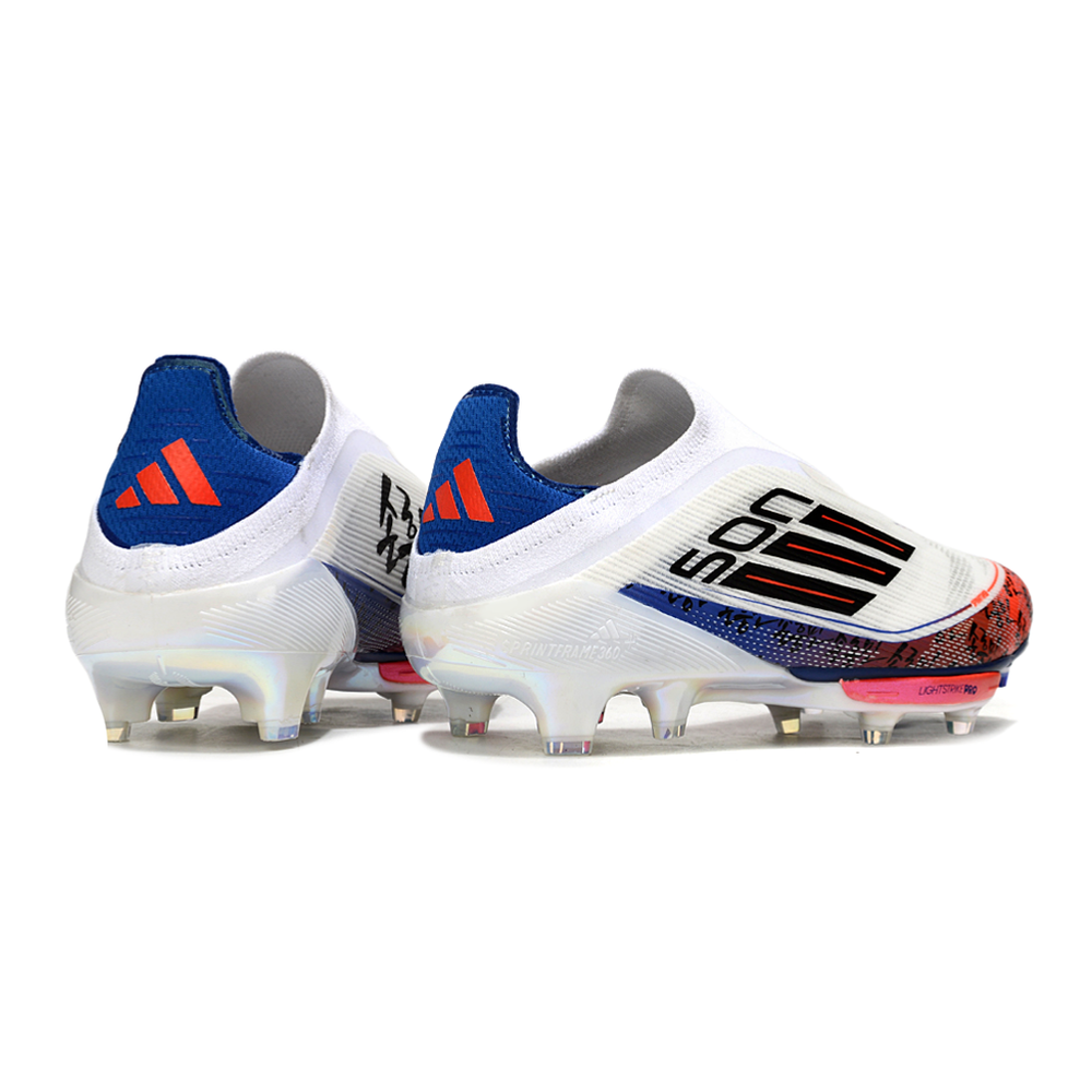 Chuteira Campo Adidas F50+ LL FG Branco, Azul e Laranja