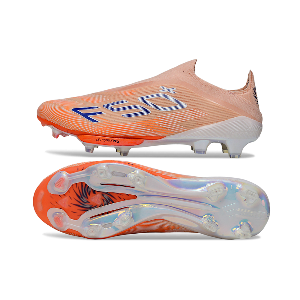 Chuteira Campo Adidas F50+ LL FG Branco e Laranja