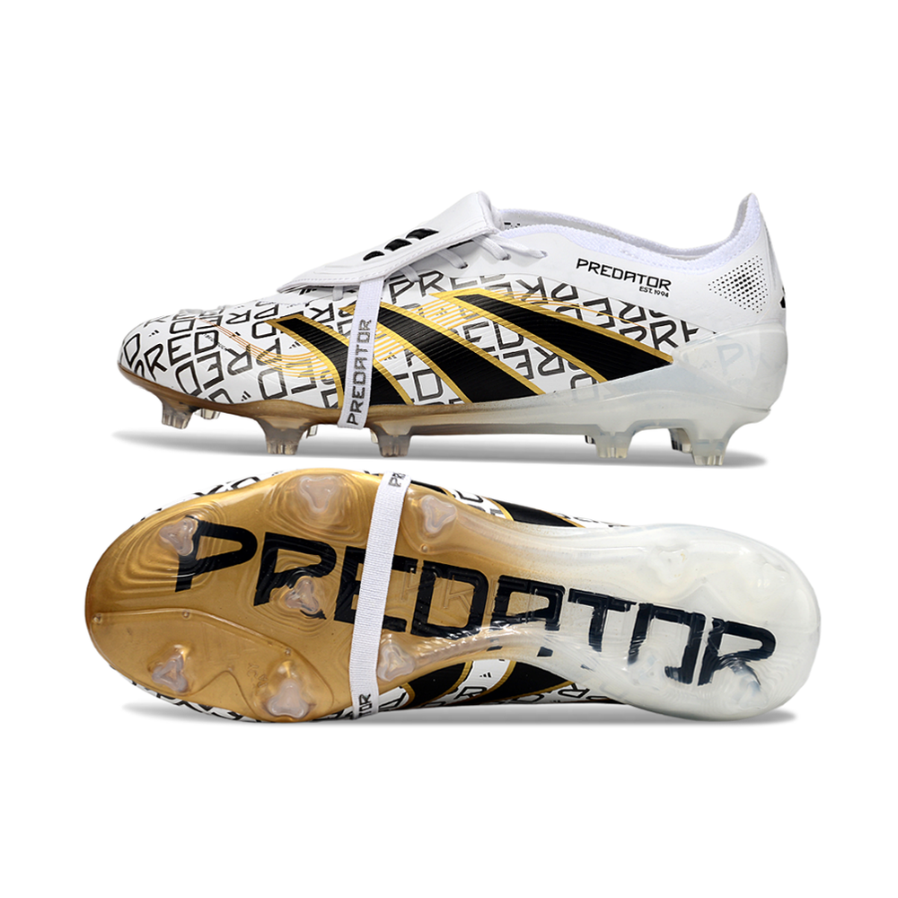 Chuteira Campo Adidas Predator FT 30 Elite FG Branco, Preto e Dourado