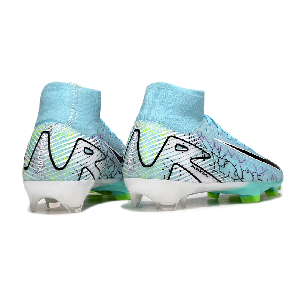 Chuteira Campo Nike Air Zoom Mercurial Superfly 10 Elite FG Azul e Branco
