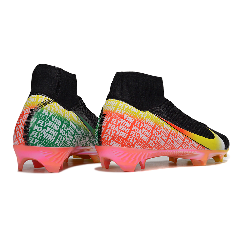 Chuteira Campo Nike Air Zoom Mercurial Superfly 10 Elite FG Preto, Amarelo, Verde e Rosa