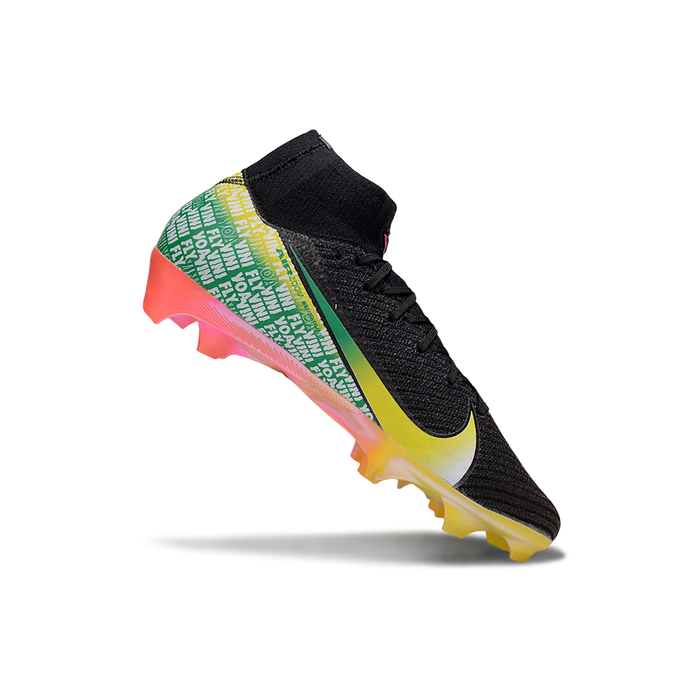 Chuteira Campo Nike Air Zoom Mercurial Superfly 10 Elite FG Preto, Amarelo, Verde e Rosa