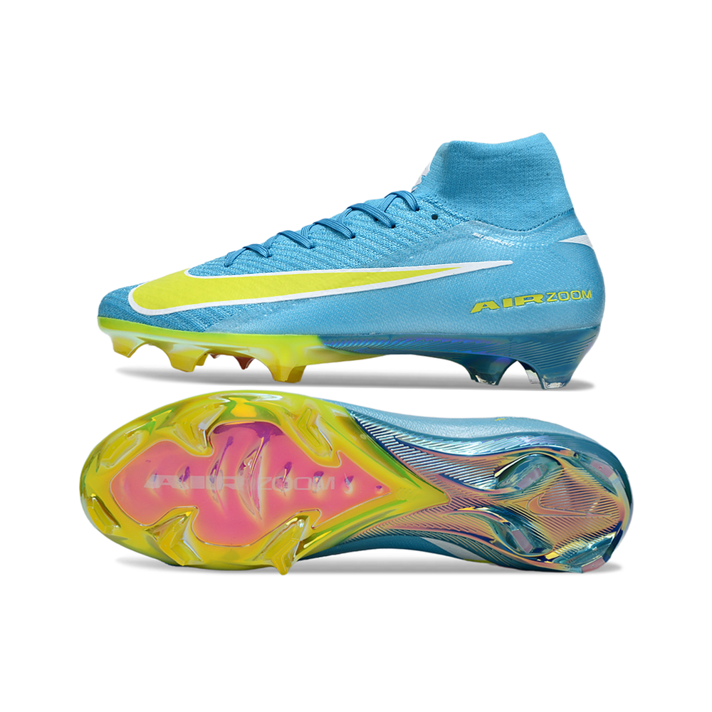 Chuteira Campo Nike Air Zoom Mercurial Superfly 10 Elite FG Azul e Amarelo
