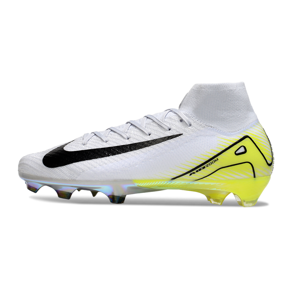 Chuteira Campo Nike Air Zoom Mercurial Superfly 10 Elite FG Branco e Amarelo