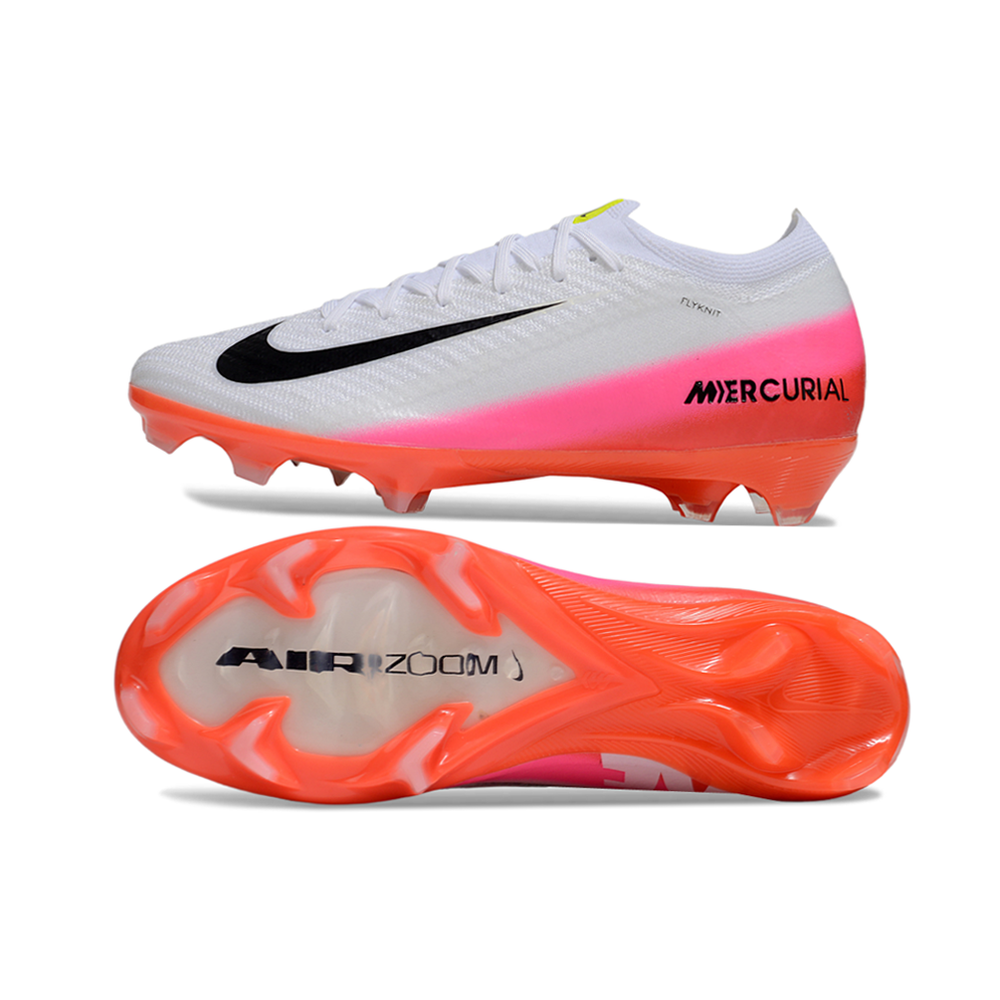 Chuteira Campo Nike Air Zoom Mercurial Vapor 16 Elite FG Branco, Rosa e Laranja