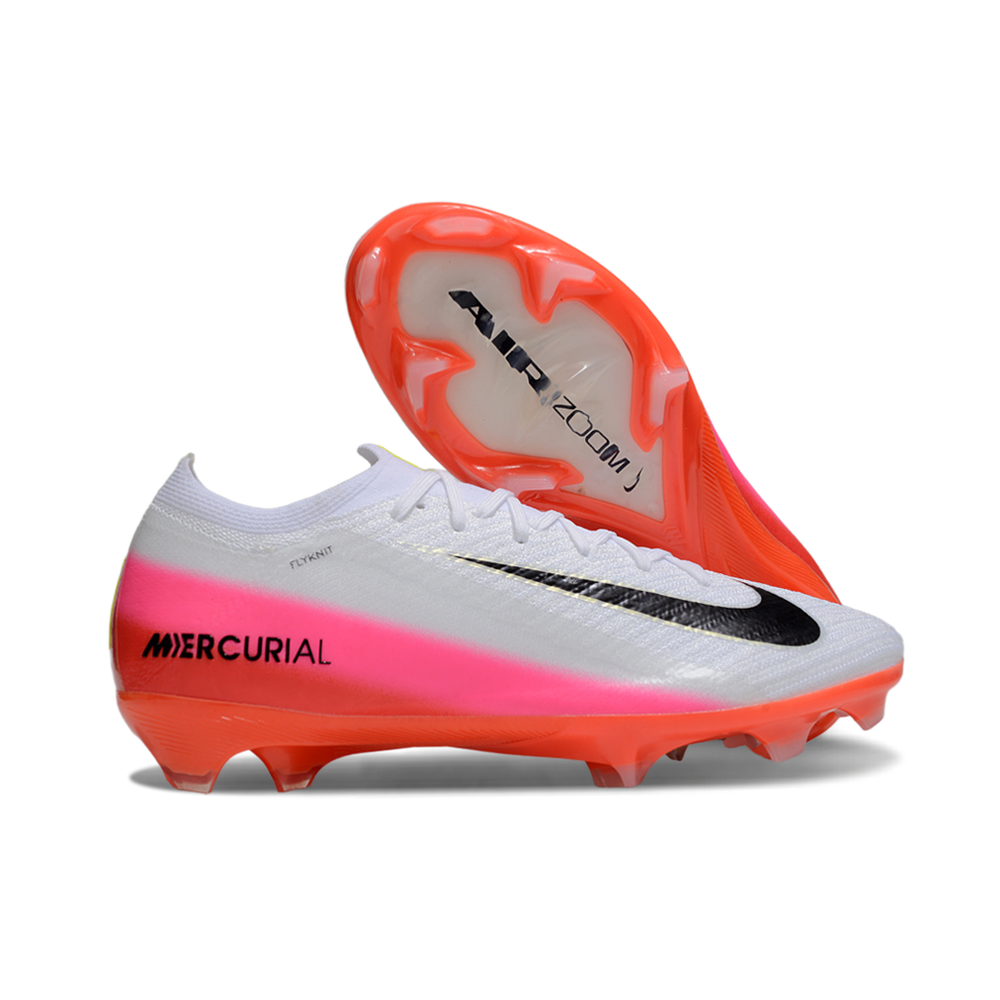 Chuteira Campo Nike Air Zoom Mercurial Vapor 16 Elite FG Branco, Rosa e Laranja