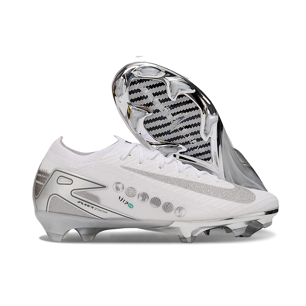 Chuteira Campo Nike Air Zoom Mercurial Vapor 16 Elite FG Branco e Prata