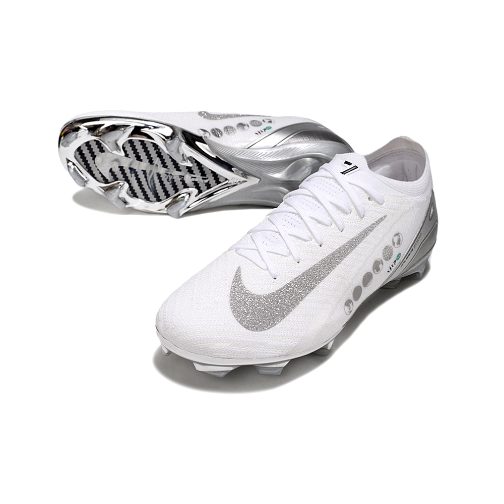 Chuteira Campo Nike Air Zoom Mercurial Vapor 16 Elite FG Branco e Prata