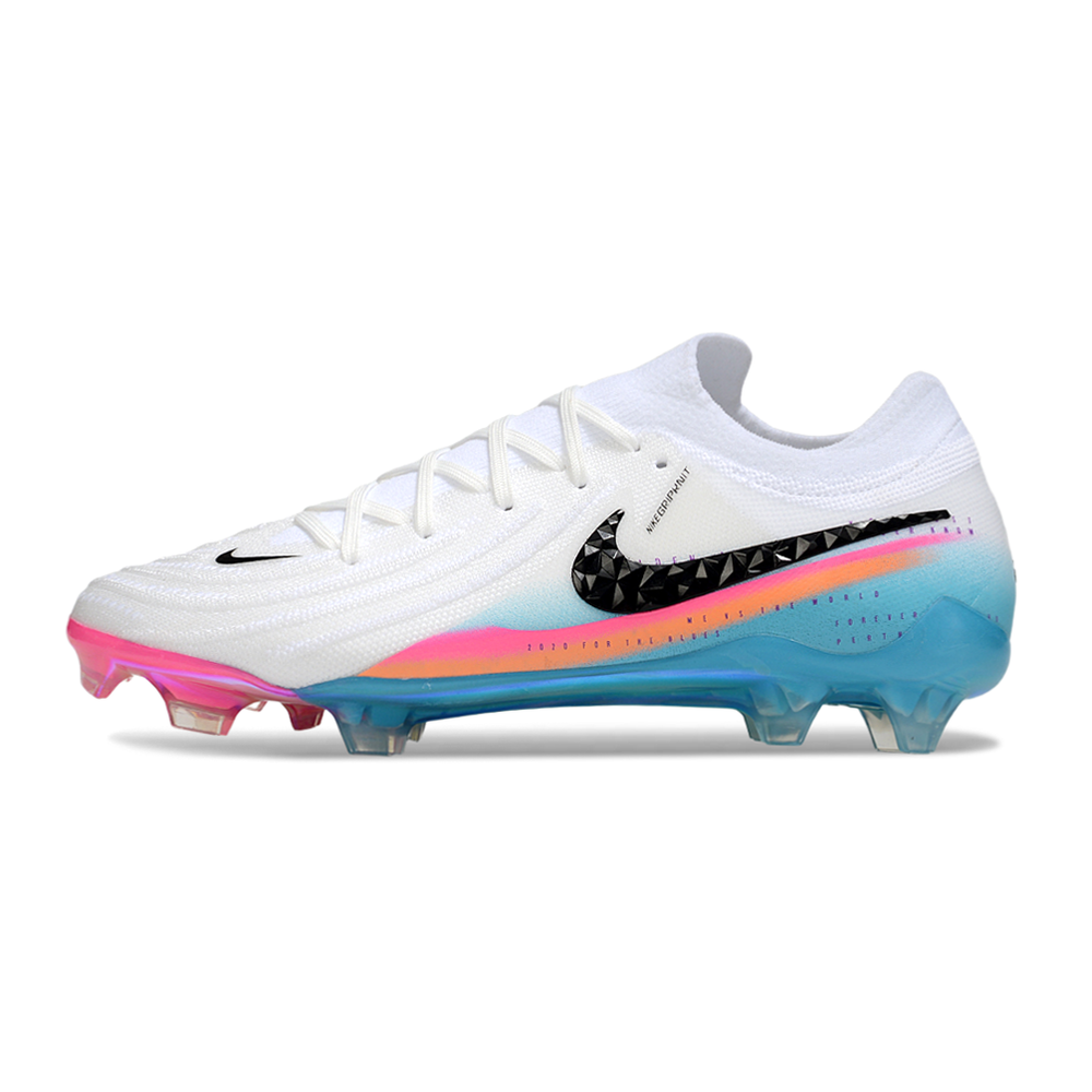 Chuteira Campo Nike Phantom GX 2 Elite FG Branco, Azul e Rosa