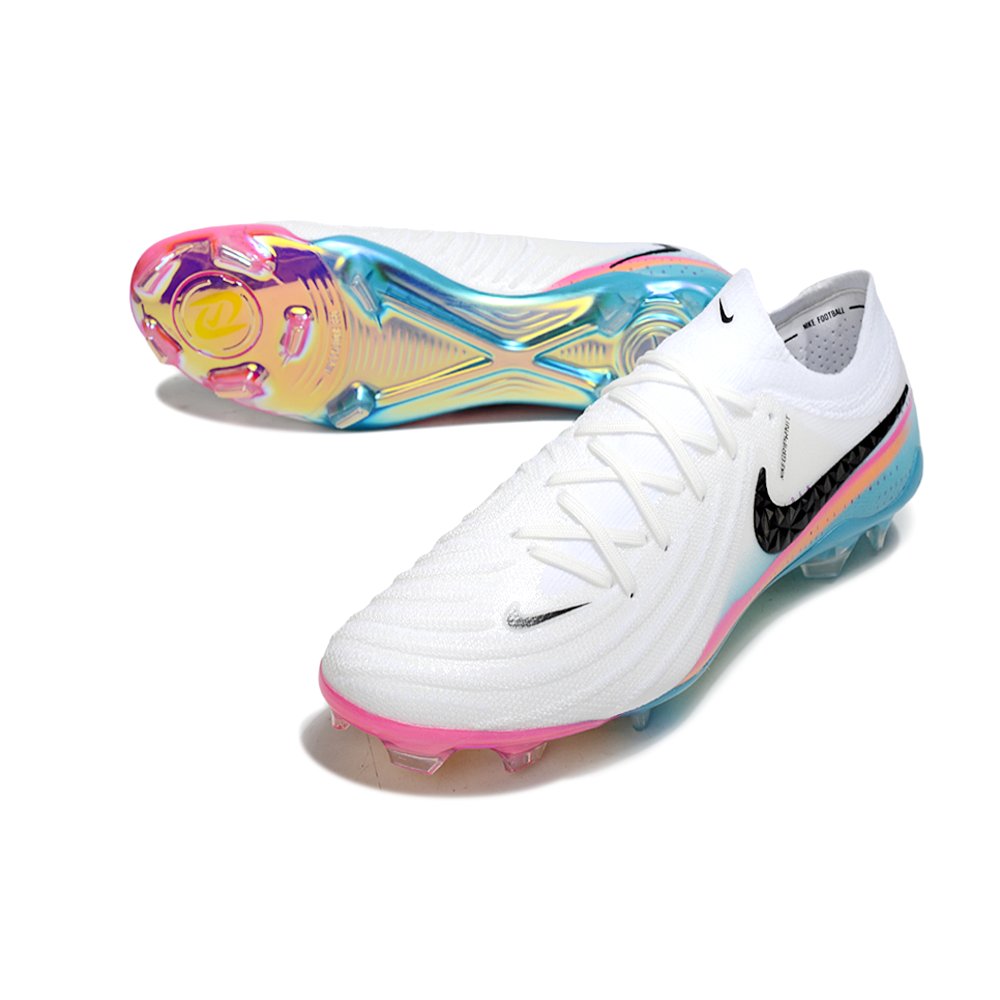 Chuteira Campo Nike Phantom GX 2 Elite FG Branco, Azul e Rosa
