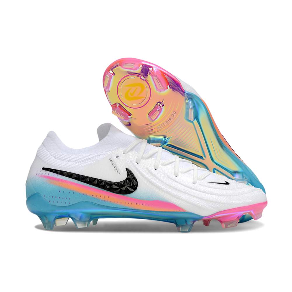 Chuteira Campo Nike Phantom GX 2 Elite FG Branco, Azul e Rosa