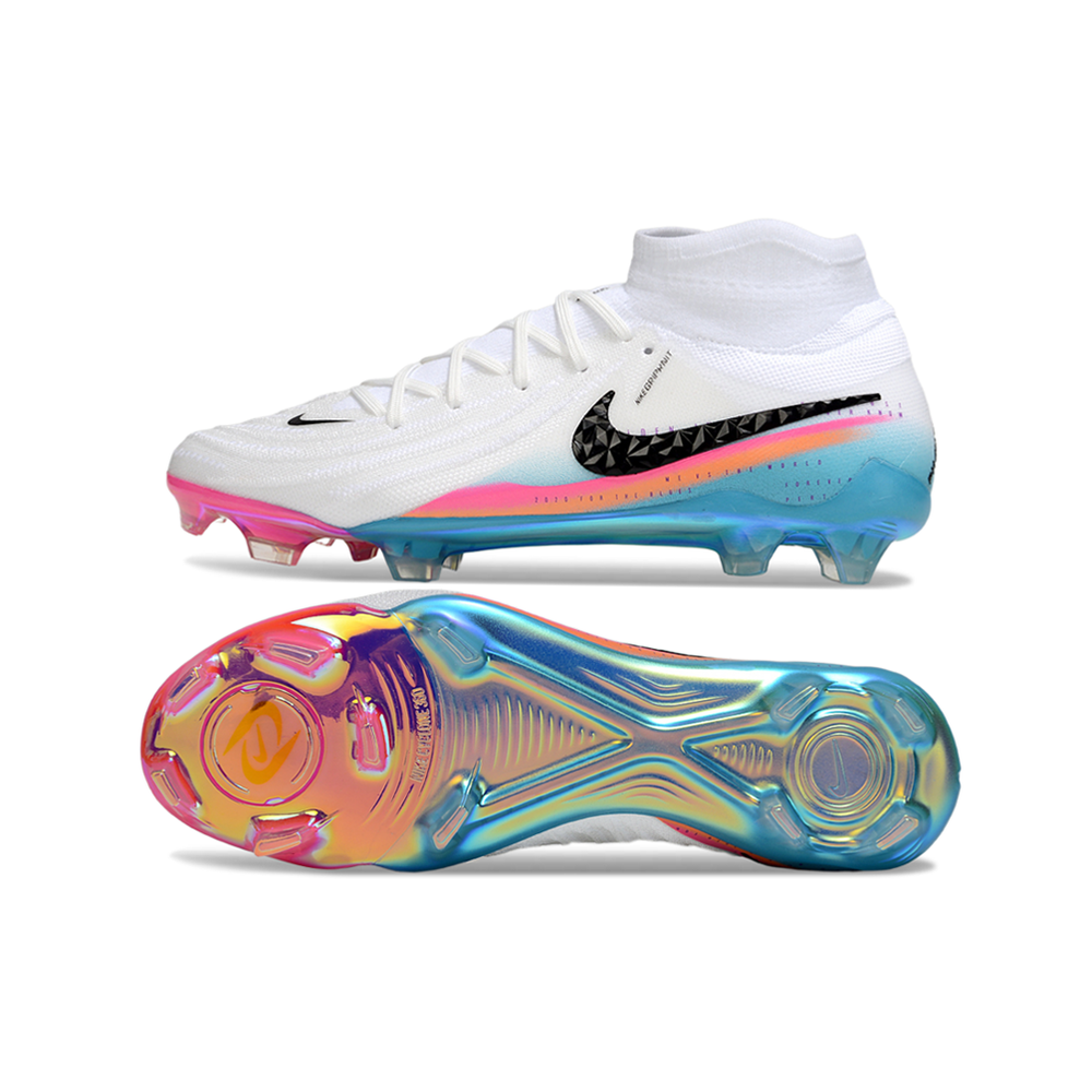 Chuteira Campo Nike Phantom Luna 2 Elite FG Branco, Rosa e Azul