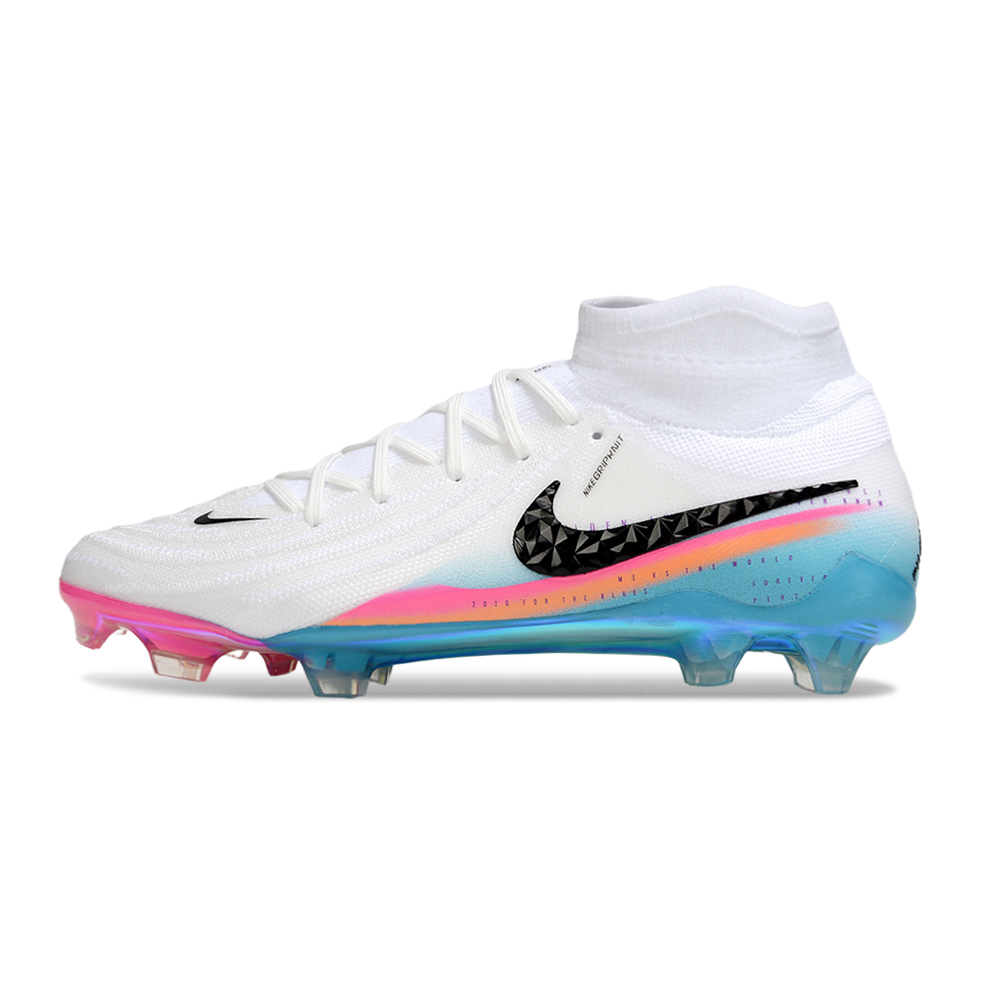 Chuteira Campo Nike Phantom Luna 2 Elite FG Branco, Rosa e Azul