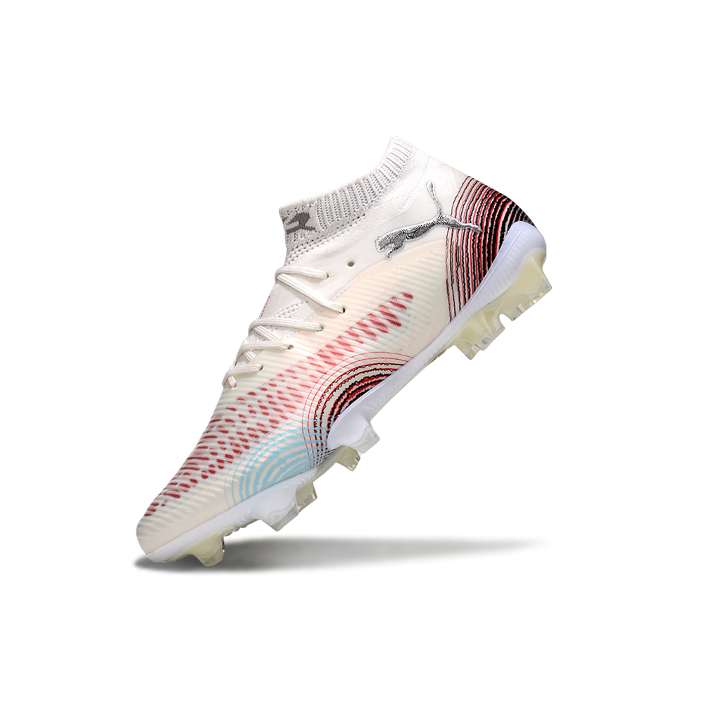 Chuteira Campo Puma Future 8 FG Branco e Vermelho