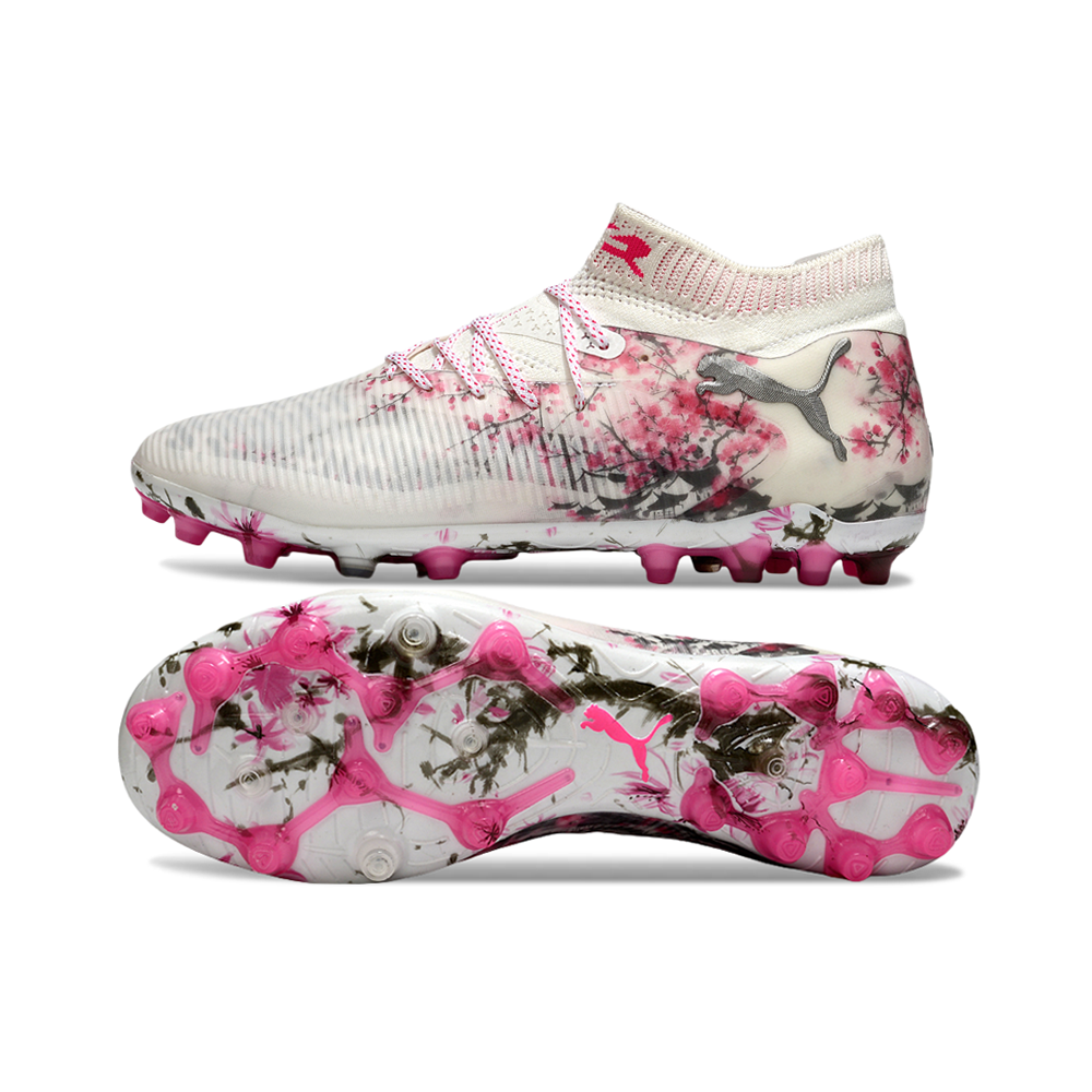 Chuteira Society Puma Future 8 MG Rosa e Branco