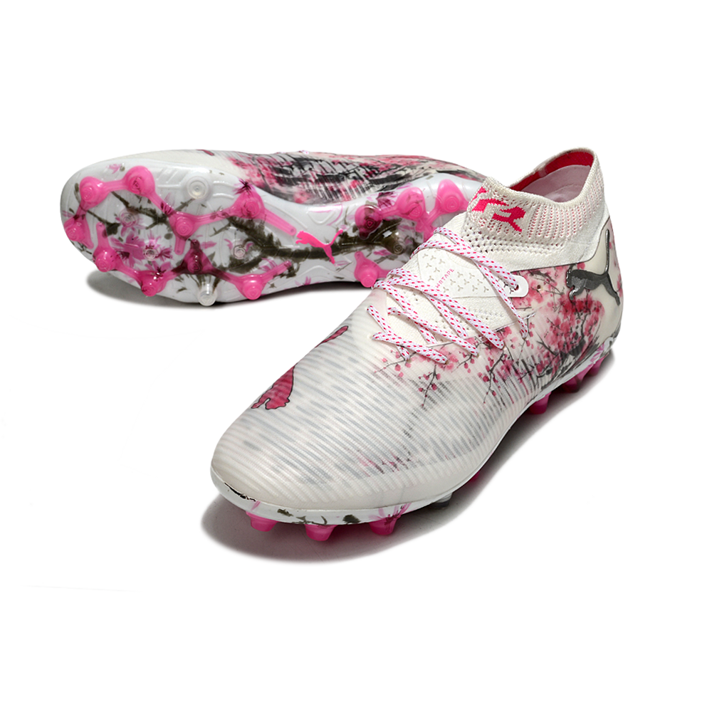 Chuteira Society Puma Future 8 MG Rosa e Branco