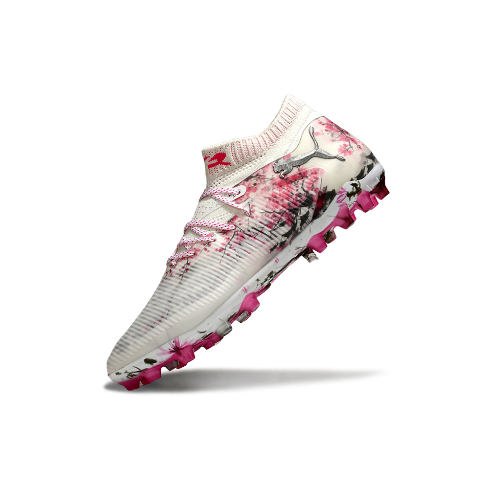 Chuteira Society Puma Future 8 MG Rosa e Branco