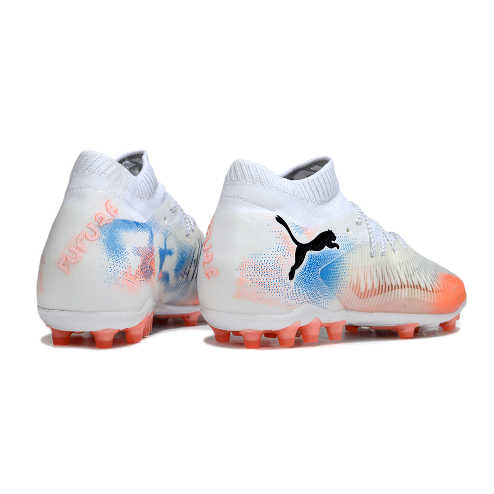 Chuteira Society Puma Future 8 MG Branco, Laranja e Azul