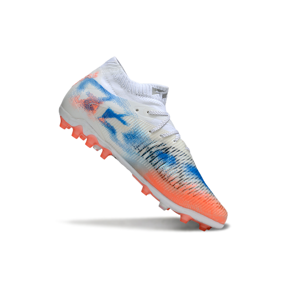 Chuteira Society Puma Future 8 MG Branco, Laranja e Azul