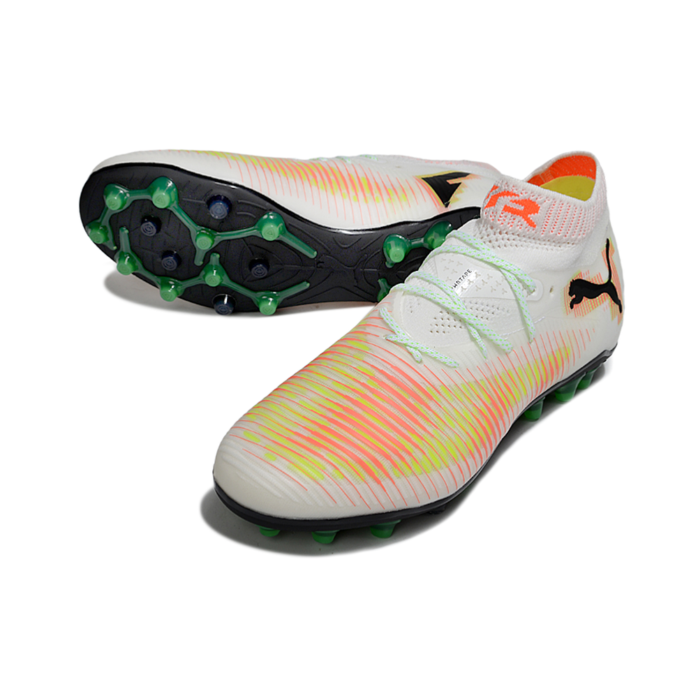 Chuteira Society Puma Future 8 MG Branco, Laranja, Amarelo e Verde