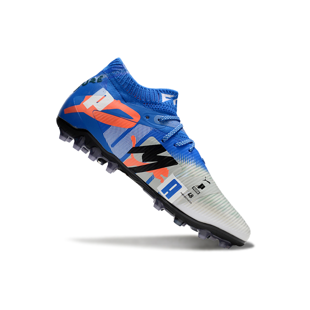 Chuteira Society Puma Future 8 MG Azul e Cinza