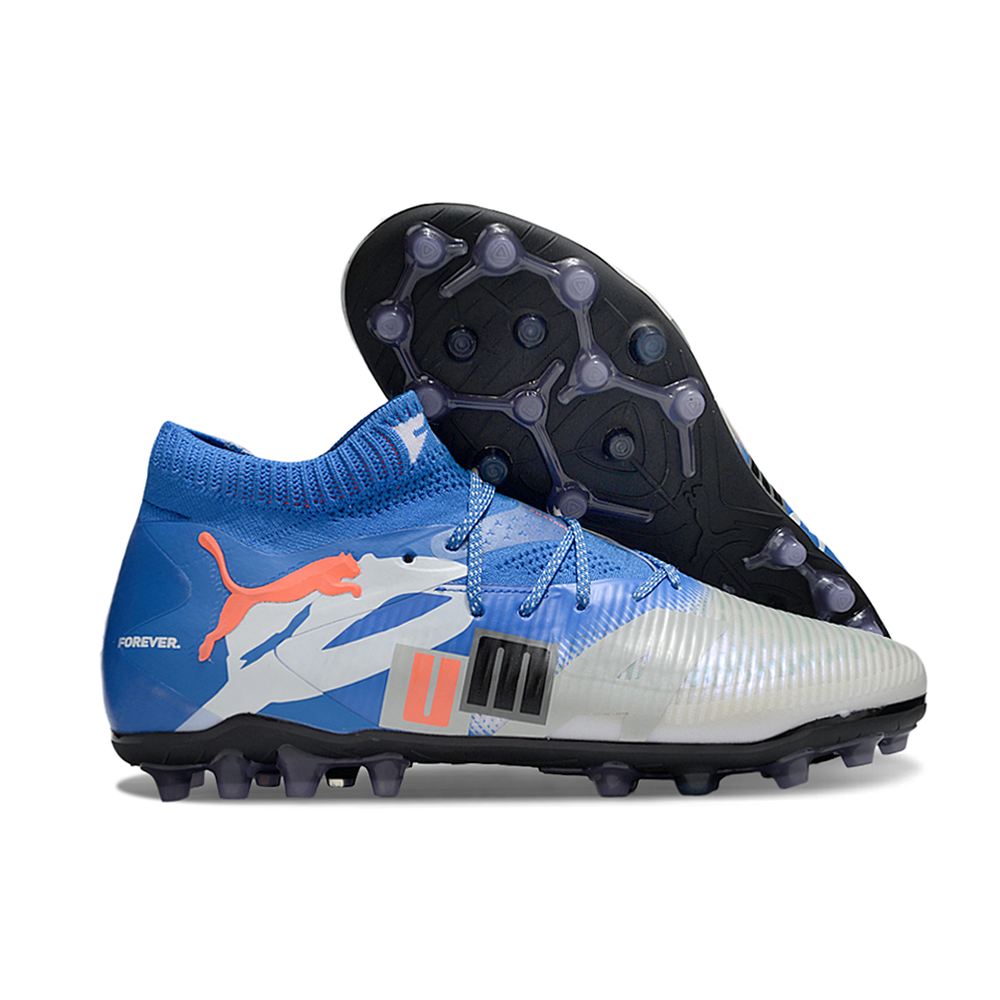 Chuteira Society Puma Future 8 MG Azul e Cinza