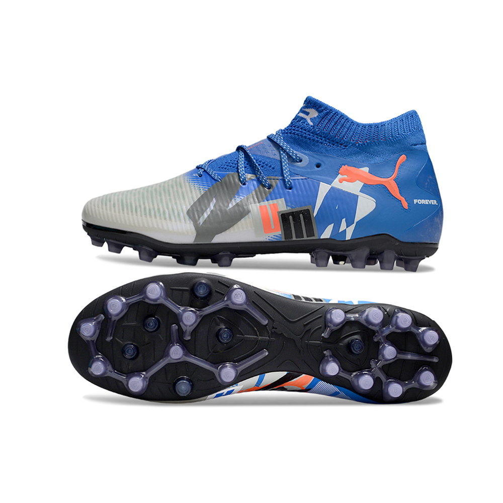 Chuteira Society Puma Future 8 MG Azul e Cinza