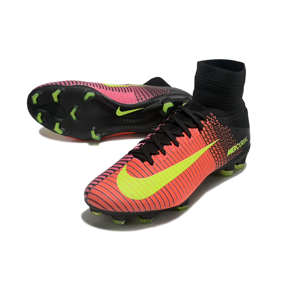 Chuteira Campo Nike Retrô Mercurial Superfly 5 Laranja, Rosa, Preto e Amarelo