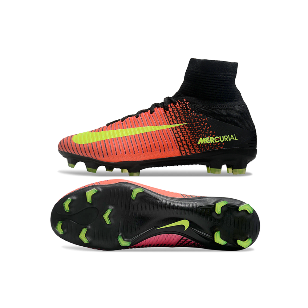 Chuteira Campo Nike Retrô Mercurial Superfly 5 Laranja, Rosa, Preto e Amarelo