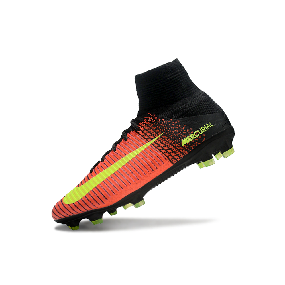 Chuteira Campo Nike Retrô Mercurial Superfly 5 Laranja, Rosa, Preto e Amarelo