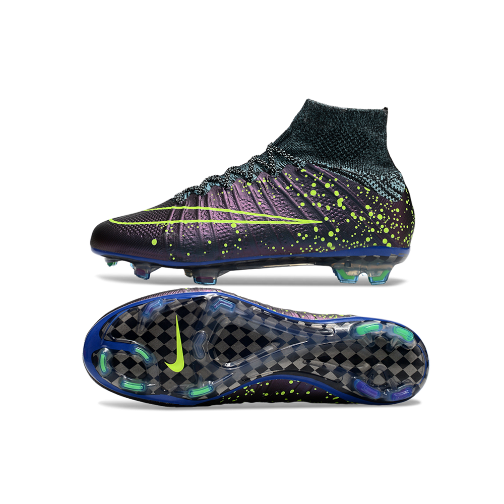 Chuteira Campo Nike Retrô Mercurial Superfly 4 FG Roxo e Verde