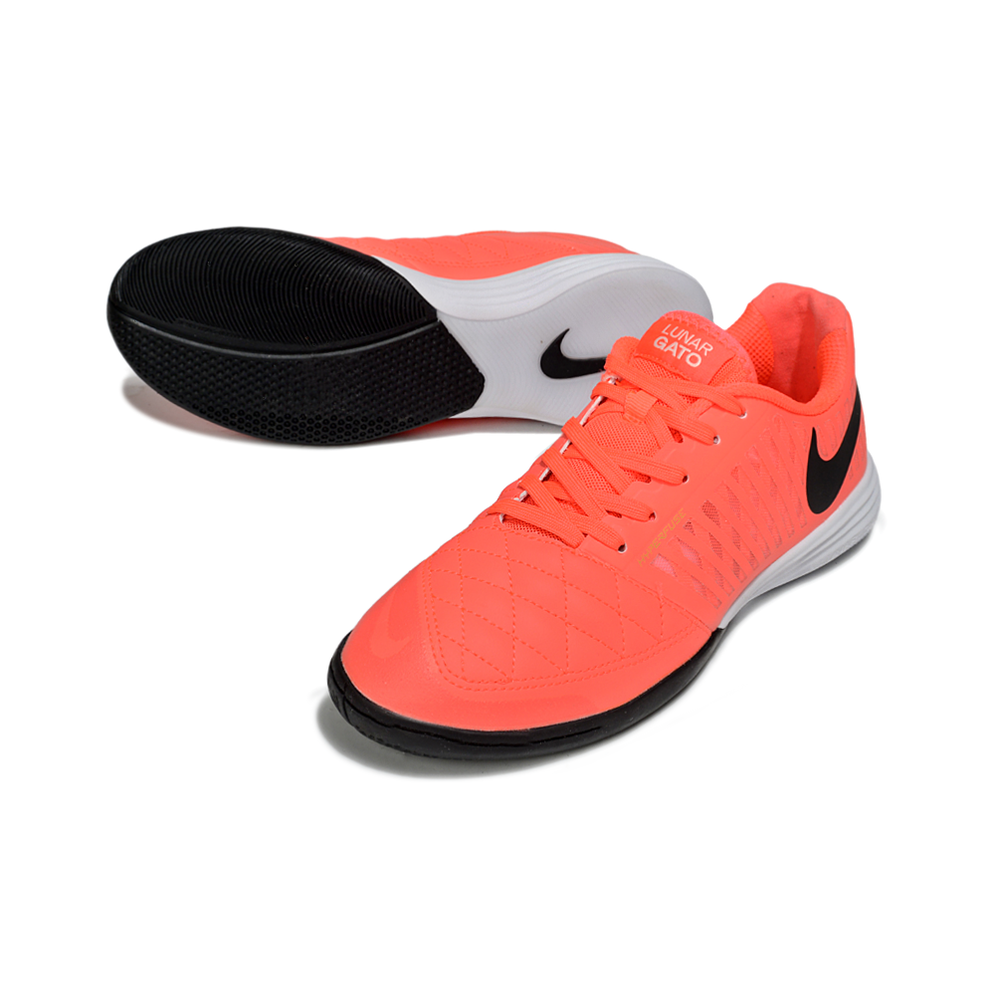 Chuteira Futsal Nike Lunar Gato II IC Laranja, Branco e Preto