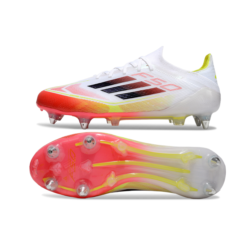 Chuteira Campo Adidas F50 Ponta de Aluminio Branco, Amarelo e Laranja