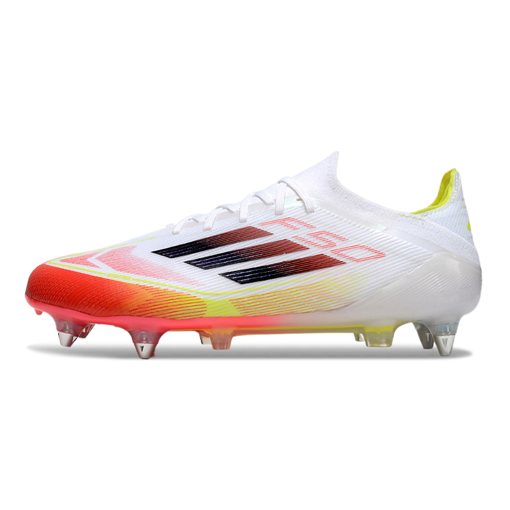 Chuteira Campo Adidas F50 Ponta de Aluminio Branco, Amarelo e Laranja