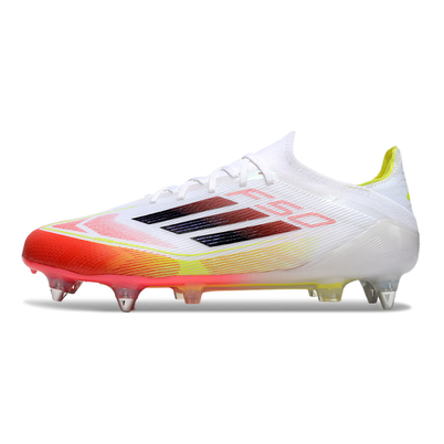 Chuteira Campo Adidas F50 Ponta de Aluminio Branco, Amarelo e Laranja