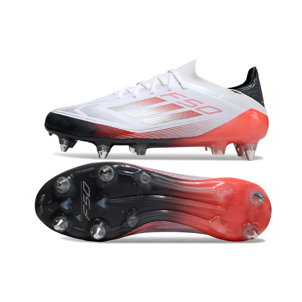 Chuteira Campo Adidas F50 Ponta de Aluminio Branco, Vermelho e Preto