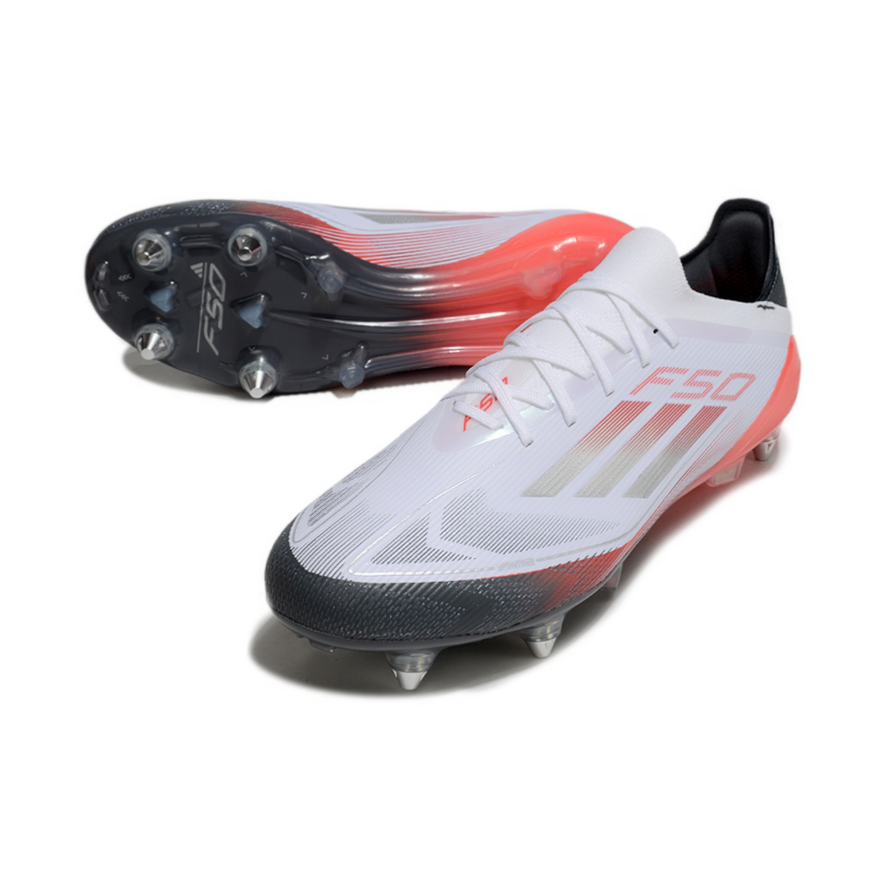 Chuteira Campo Adidas F50 Ponta de Aluminio Branco, Vermelho e Preto