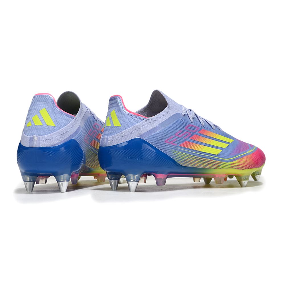 Chuteira Campo Adidas F50 Ponta de Aluminio Roxo, Azul, Rosa e Amarelo