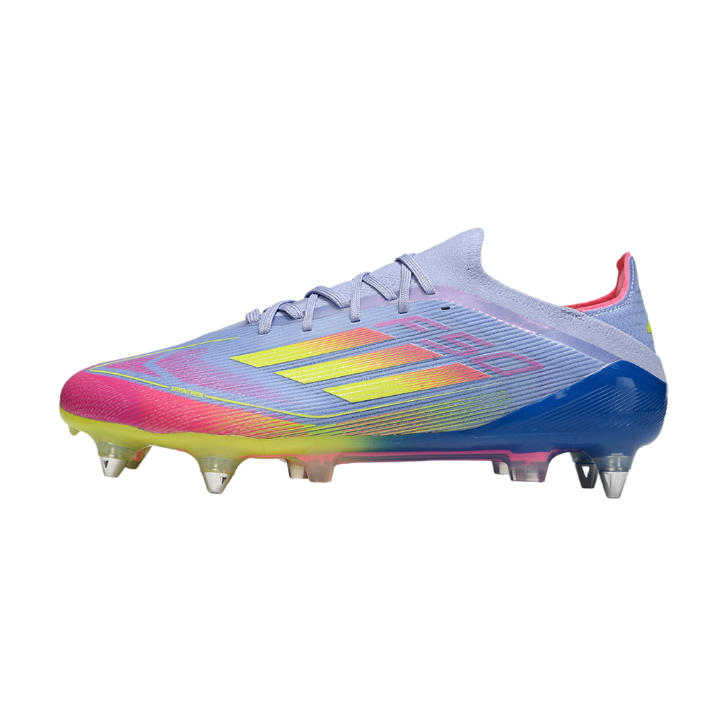 Chuteira Campo Adidas F50 Ponta de Aluminio Roxo, Azul, Rosa e Amarelo