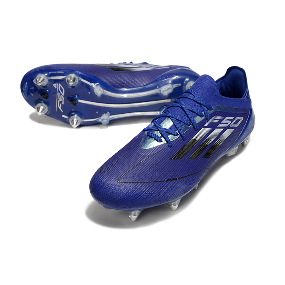 Chuteira Campo Adidas F50 Ponta de Aluminio Azul, Branco e Preto