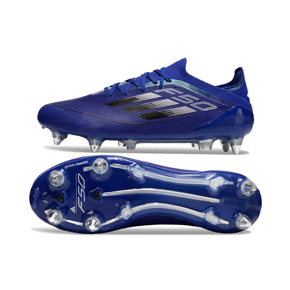 Chuteira Campo Adidas F50 Ponta de Aluminio Azul, Branco e Preto