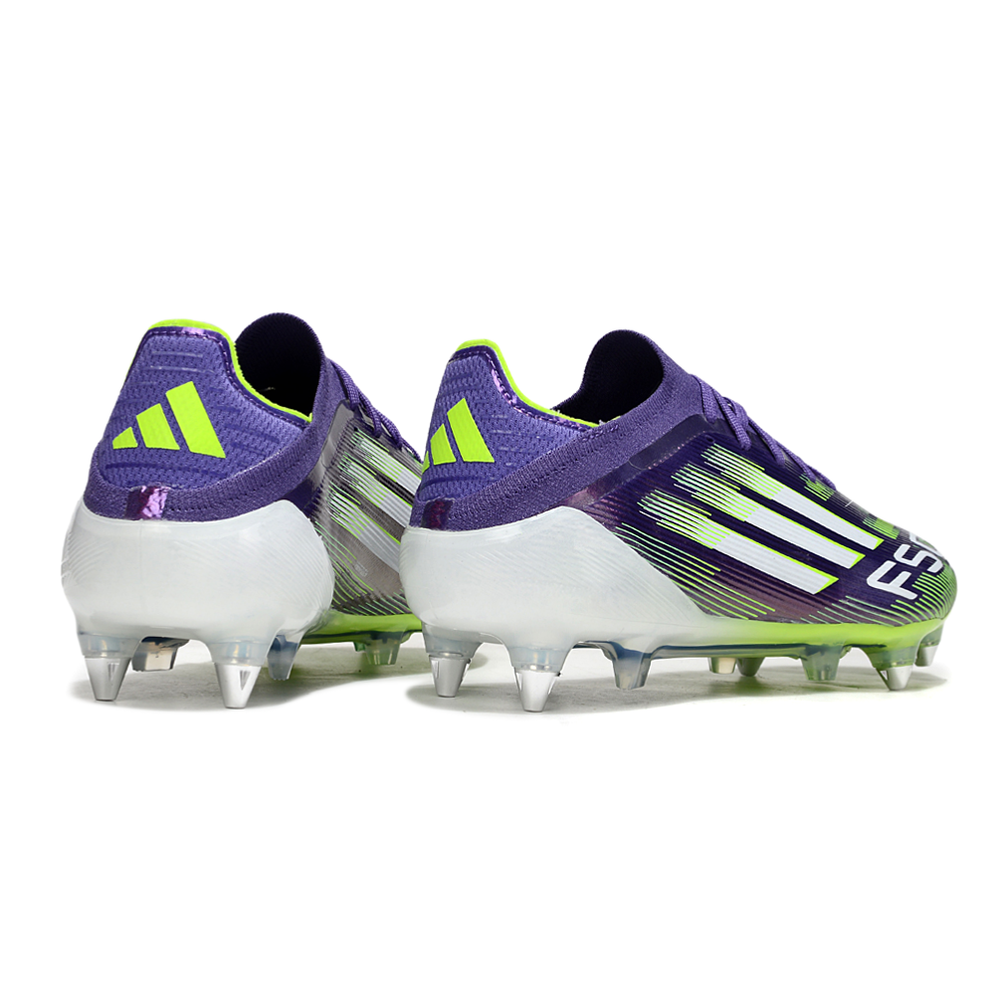 Chuteira Campo Adidas F50 Ponta de Aluminio Roxo, Branco e Verde