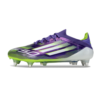 Chuteira Campo Adidas F50 Ponta de Aluminio Roxo, Branco e Verde
